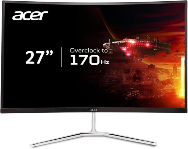 Acer 27" WQHD 2560 x 1440 1500R Curved PC Gaming Monitor | AMD FreeSync Premium | Up to 170Hz Refresh | 1ms VRB | VESA Mount | HDR10 | 1 x Display Port 1.2 & 2 x HDMI 2.0 | EDA270U Pbmiipx | Silver