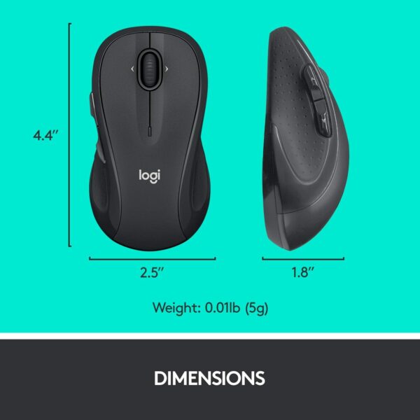 Logitech M510 Wireless Computer Mouse for PC with USB Unifying Receiver - Graphite - Image 7