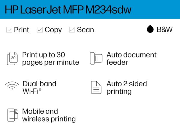 HP LaserJet MFP M234sdw Wireless Printer, Print, scan, copy, Fast speeds, Easy setup, Mobile printing, Best-for-small teams - Image 2