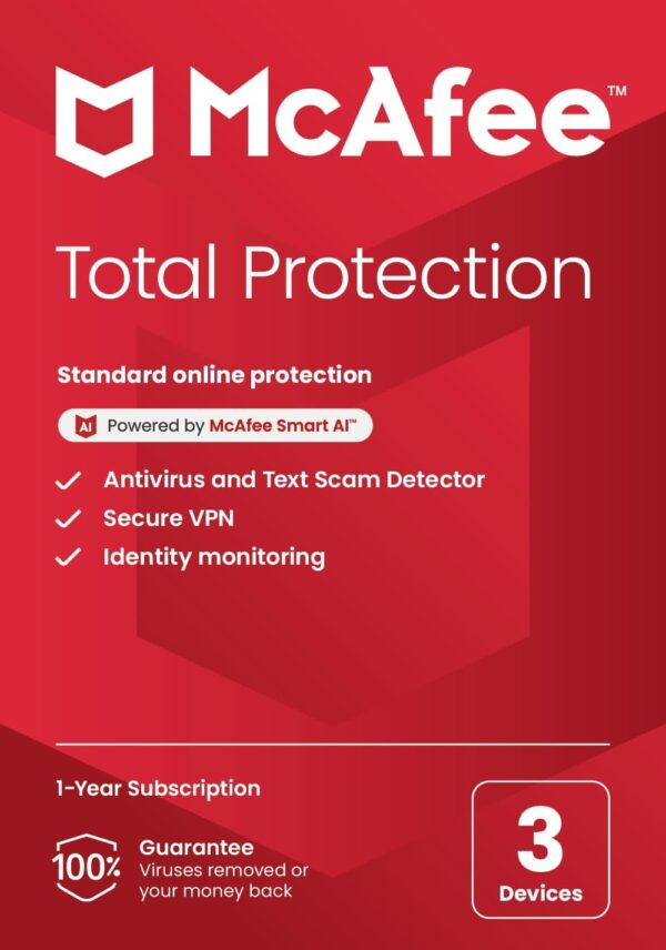 McAfee Total Protection 3-Device 2025 Ready |Security Software Includes Antivirus, Secure VPN, Password Manager, Identity Monitoring | Key Card