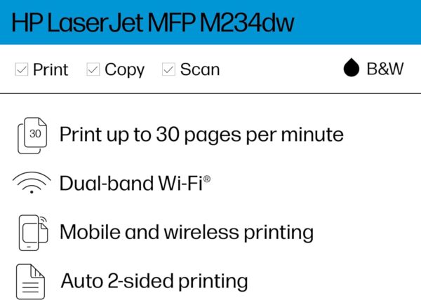 HP LaserJet MFP M234dw Wireless Printer, Print, scan, copy, Fast speeds, Easy setup,(6GW99F) (6GW99F#BGJ) Mobile printing, Best for small teams - Image 2