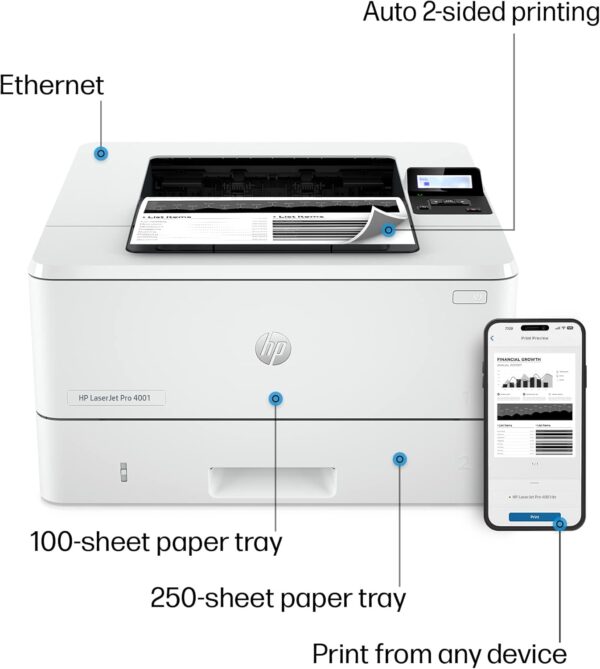 HP LaserJet Pro 4001dn Printer, Print, Fast speeds, Easy setup, Mobile printing, Advanced security, Best-for-small teams, Ethernet/USB only - Image 4