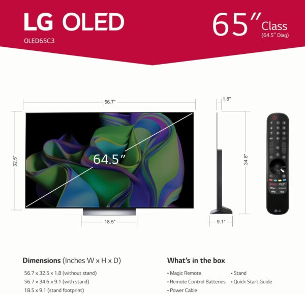 LG C3 Series 65-Inch Class OLED evo 4K Processor Smart Flat Screen TV for Gaming with Magic Remote AI-Powered OLED65C3PUA, 2023 with Alexa Built-in - Image 2