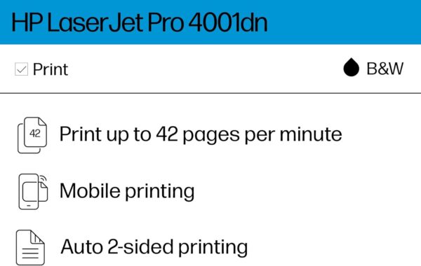 HP LaserJet Pro 4001dn Printer, Print, Fast speeds, Easy setup, Mobile printing, Advanced security, Best-for-small teams, Ethernet/USB only - Image 2