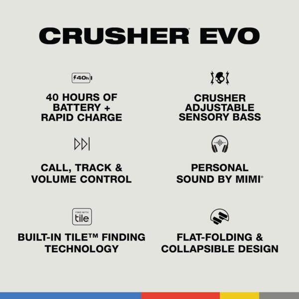 Skullcandy Crusher Evo Over-Ear Wireless Headphones with Sensory Bass with Charging Cable, 40 Hr Battery, Microphone, Works with iPhone Android and Bluetooth Devices - Bone - Image 4