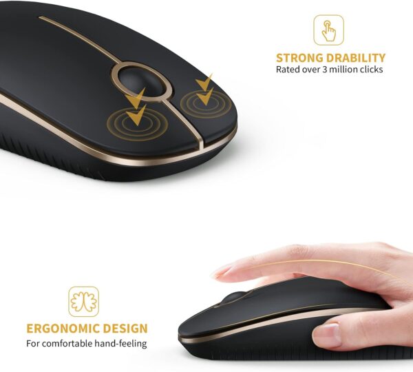 Vssoplor Wireless Mouse, 2.4G Slim Portable Computer Mouse with Nano Receiver Quiet Silent Optical Laptop Mouse for Notebook, PC, Laptop, Computer-Black and Gold - Image 6