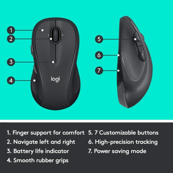 Logitech M510 Wireless Computer Mouse for PC with USB Unifying Receiver - Graphite - Image 5