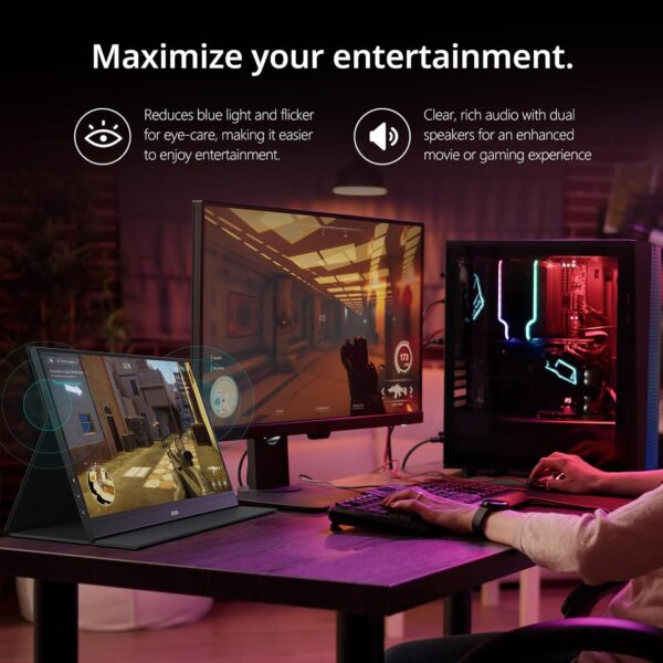 MNN Portable Monitor 15.6inch FHD 1080P USB C HDMI Gaming Ultra-Slim IPS Display w/Smart Cover & Speakers,HDR Plug&Play, External Monitor for Laptop PC Phone Mac (15.6'' 1080P) - Image 4
