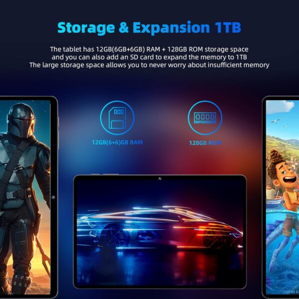 2025 Upgraded Android 14 Tablet, 11inch Tablet PC,Support Face Unlock, Octa-core CPU,12GB+128GB+1TB Expand, 8000mAh Big Battery, 18W Fast Charging, WiFi6, BT5.0,Touchscreen Display Tableta with Case - Image 4