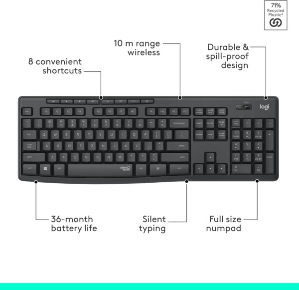 Logitech MK295 Wireless Mouse & Keyboard Combo with SilentTouch Technology, Full Numpad, Advanced Optical Tracking, Lag-Free Wireless, 90% Less Noise - Graphite - Image 7