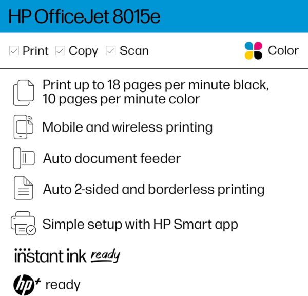 HP OfficeJet 8015e Wireless Color All-in-One Printer, 6 months of Instant Ink included - Image 2