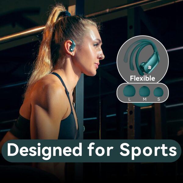 bmani Wireless Earbuds Bluetooth Headphones 48hrs Play Back Sport Earphones with LED Display Over-Ear Buds with Earhooks Built-in Mic Headset for Workout Green - Image 6