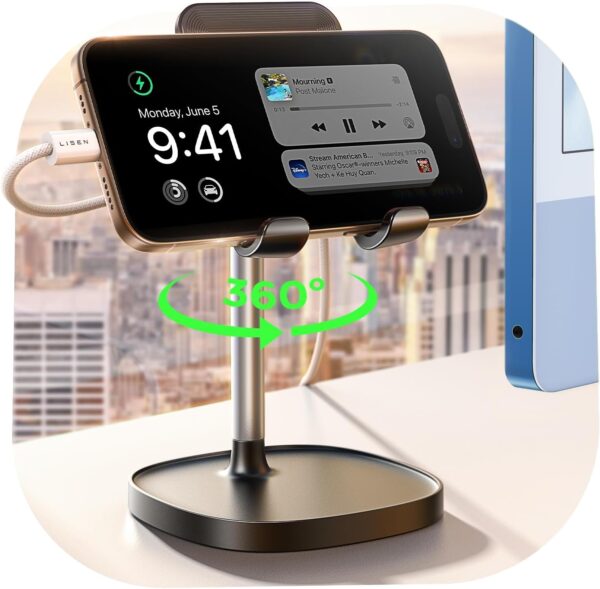 LISEN Cell Phone Stand Adjustable Phone Holer for Desk, Computer Office Desk Accessories for iPhone 16 Holder Women Kitchen Essentials Fits All Mobile Phones Switch Kindle iPads Tablet 4-10in