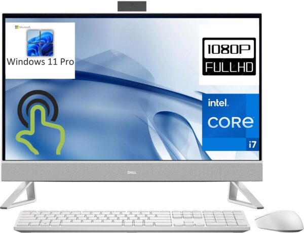 Dell Inspiron 27 7720 All-in-One 27" Touchscreen FHD Business AIO Desktop Computer, 13th Gen Intel 10-Core i7-1355U, 32GB DDR4 RAM, 1TB PCIe SSD, GeForce MX550, WiFi 6E, White, Windows 11 Pro