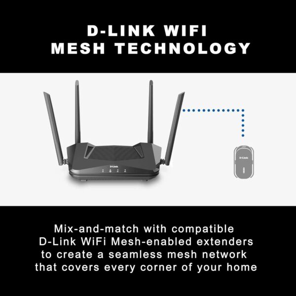 D-Link EXO WiFi 6 Router AX1500 MU-MIMO Voice Control Dual Band Gigabit Gaming Internet Network High Speed Performance WP3 (DIR-X1560-US), Black - Image 7