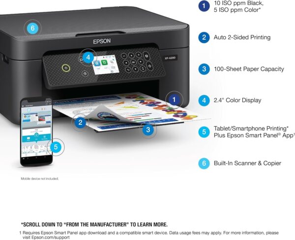Epson Expression Home XP-4200 Wireless Color All-in-One Printer with Scan, Copy, Automatic 2-Sided Printing, Borderless Photos and 2.4" Color Display,Black - Image 4