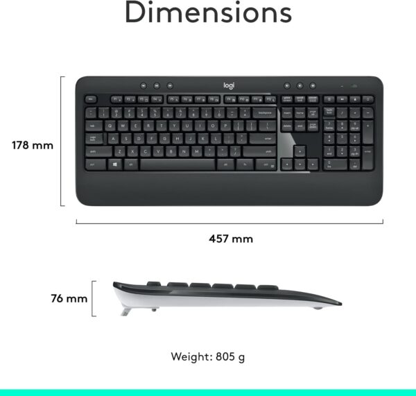 Logitech MK540 Advanced Wireless Keyboard and Mouse Combo for Windows, 2.4 GHz Unifying USB-Receiver, Multimedia Hotkeys, 3-Year Battery Life, for PC, Laptop - Image 7