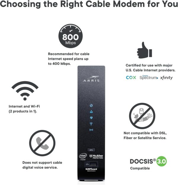 ARRIS Surfboard SBG7400AC2-RB DOCSIS 3.0 Cable Modem & AC2350 Wi-Fi Router , Approved for Comcast Xfinity, Cox, Charter Spectrum & more , Four 1 Gbps Ports , 800 Mbps Max Internet Speeds,- REFURBISHED - Image 2