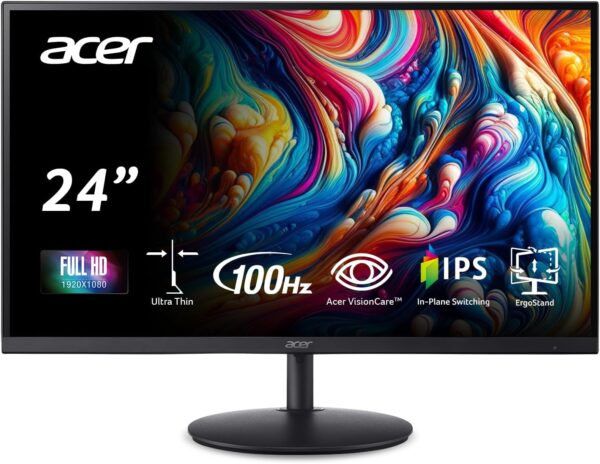 Acer SH242Y Ebmihx 23.8" FHD 1920x1080 Home Office Ultra-Thin IPS Computer Monitor AMD FreeSync 100Hz Zero Frame Height/Swivel/Tilt Adjustable Stand Built-in Speakers HDMI 1.4 & VGA Port