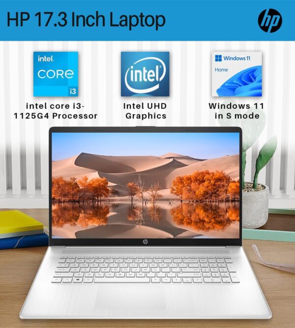 HP 17.3 inch Laptop for Business and Student, Intel Core i3-1125G4 Processor, 16GB RAM, 1TB SSD, Intel UHD Graphics, Anti-Glare, Webcam, Windows 11 S, Bundle with JAWFOAL Laptop Stand - Image 2