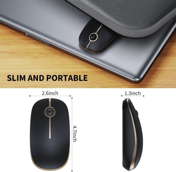 Vssoplor Wireless Mouse, 2.4G Slim Portable Computer Mouse with Nano Receiver Quiet Silent Optical Laptop Mouse for Notebook, PC, Laptop, Computer-Black and Gold - Image 5