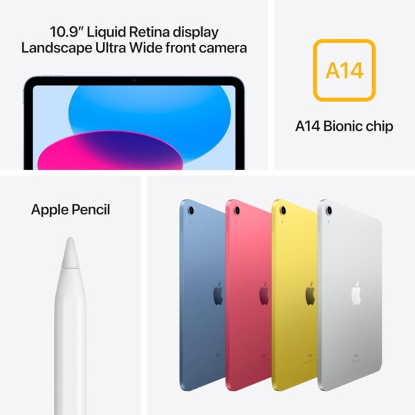 Apple iPad (10th Generation) with A14 Bionic chip, 10.9-inch Liquid Retina Display, 64GB, Wi-Fi 6, 12MP front/12MP Back Camera, Touch ID, All-Day Battery Life – Blue - Image 3