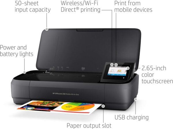 HP OfficeJet 250 All-in-One Portable Printer with Wireless & Mobile Printing, Works with Alexa (CZ992A) Black - Image 2