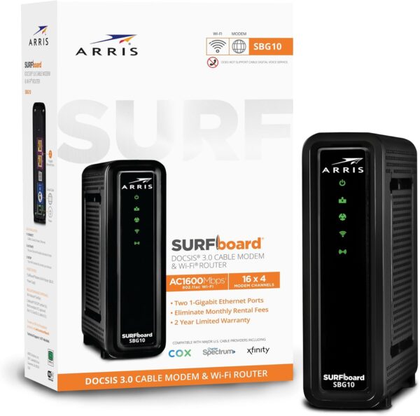 ARRIS (SBG10-RB) - Cable Modem Router Combo - Fast DOCSIS 3.0 16 x 4 Gigabit & AC1600 WiFi, For Comcast Xfinity, Cox, Spectrum, 400 Mbps Max Internet Speeds - Renewed - Image 4