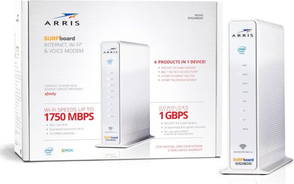 ARRIS SURFboard SVG2482AC DOCSIS 3.0 Cable Modem & AC2350 Wi-Fi Router , Comcast Xfinity Internet & Voice , Four 1 Gbps Ports , 2 Telephony Ports for Digital Voice , Up to 800 Mbps - Image 3