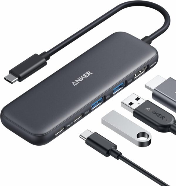 Anker 332 USB-C Hub (5-in-1) with 4K HDMI Display, 5Gbps - and 2 5Gbps USB-A Data Ports and for MacBook Pro, MacBook Air, Dell XPS, Lenovo Thinkpad, HP Laptops and More