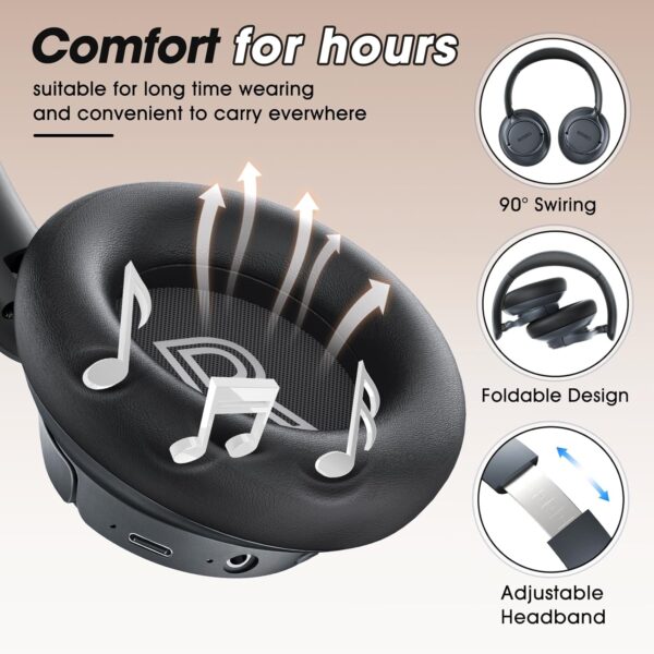 BERIBES Upgraded Hybrid Active Noise Cancelling Headphones with Transparent Modes,70H Playtime Bluetooth Headphones Wireless Bluetooth with Mic, Deep Bass,3.5MM Cable,Soft-Earpads,Fast Charging-Black - Image 2