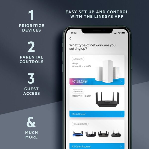 Linksys Mesh Wifi 6 Router, Dual-Band, 3,000 Sq. ft Coverage, 40+ Devices, Speeds up to 6.0Gbps - MR9600 (Renewed), 1-Pack - Image 5