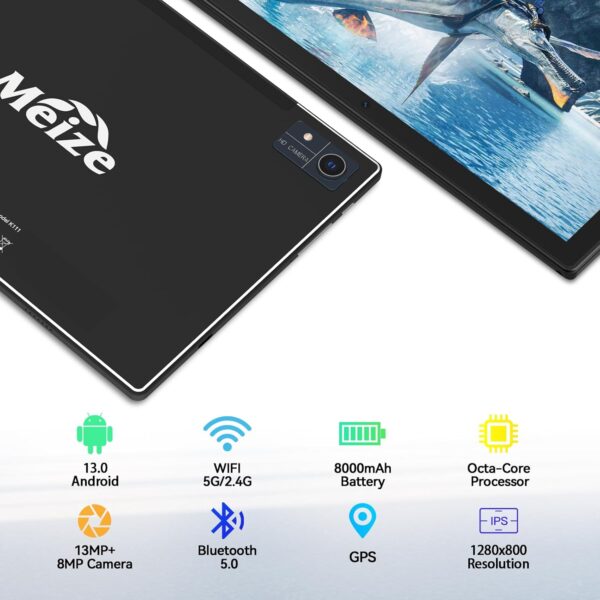 Latest 2024 Android 13 Tablet, 128GB+16(8+8 Expand)GB/512GB Expandable, Octa-Core Tablet with 5G WiFi, 8000mAh Battery, 10.1 inch Tablet with 21MP Camera, Tablet with Keyboard, Bluetooth, Mouse, Case. - Image 3