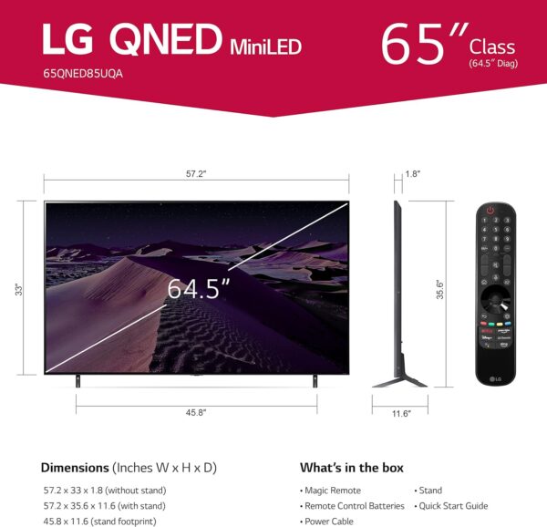 LG QNED85 Series 65-Inch Class QNED Mini-LED Smart TV 65QNED85UQA, 2022 - AI-Powered 4K TV, Alexa Built-In,Black - Image 2