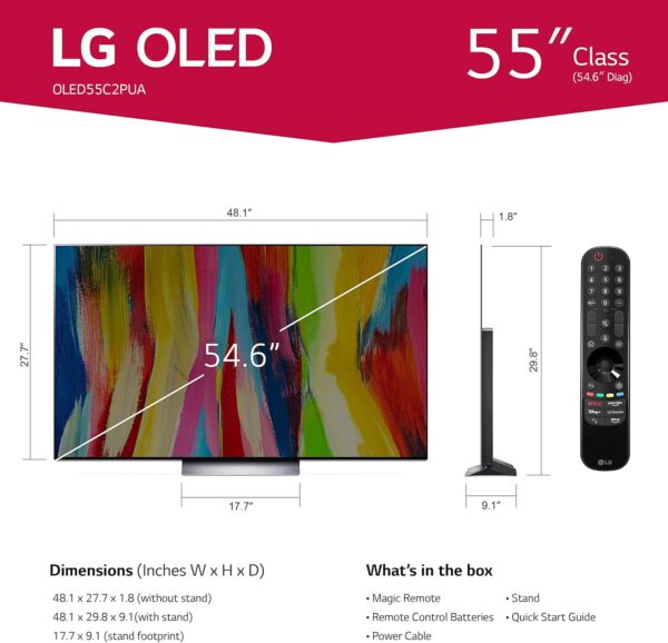 LG C2 Series 55-Inch Class OLED evo Smart TV OLED55C2PUA, 2022 - AI-Powered 4K TV, Alexa Built-in, Dark Silver - Image 3