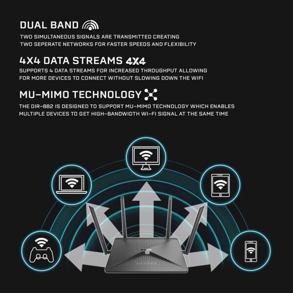 D-Link WiFi Router, AC2600 MU-MIMO Dual Band Gigabit 4K Streaming and Gaming with USB Ports, 4x4 Wireless Internet for Home (DIR-882-US), Black - Image 6