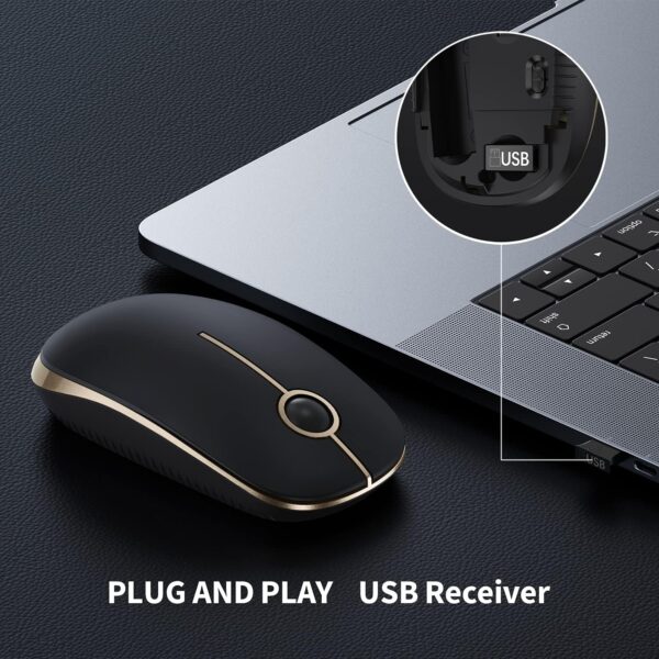 Vssoplor Wireless Mouse, 2.4G Slim Portable Computer Mouse with Nano Receiver Quiet Silent Optical Laptop Mouse for Notebook, PC, Laptop, Computer-Black and Gold - Image 3