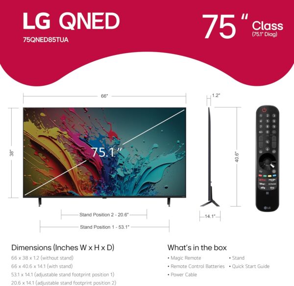 LG 75-Inch Class QNED85T Series LED Smart TV 4K Processor Flat Screen with Magic Remote AI-Powered with Alexa Built-in (75QNED85TUA, 2024) - Image 2