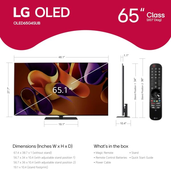 LG 65-Inch Class OLED evo G4 Series Smart TV 4K Processor Flat Screen with Magic Remote AI-Powered with Alexa Built-in (OLED65G4SUB, 2024) - Image 2