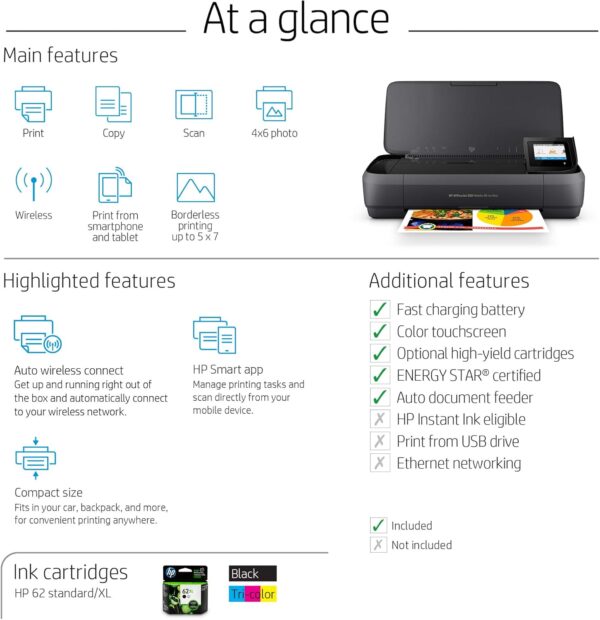 HP OfficeJet 250 All-in-One Portable Printer with Wireless & Mobile Printing, Works with Alexa (CZ992A) Black - Image 6