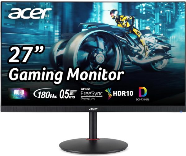 Acer Nitro 27" WQHD 2560 x 1440 PC Gaming IPS Monitor | AMD FreeSync Premium Up to 180Hz Refresh 0.5ms DCI-P3 95% 1 Display Port 1.2 & 2 HDMI 2.0 XV271U M3bmiiprx,Black