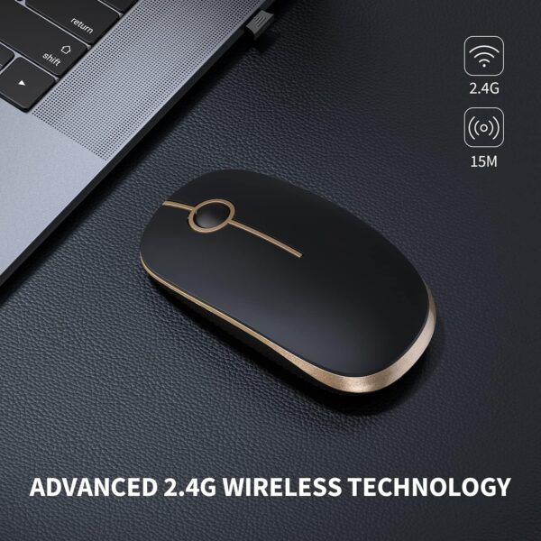 Vssoplor Wireless Mouse, 2.4G Slim Portable Computer Mouse with Nano Receiver Quiet Silent Optical Laptop Mouse for Notebook, PC, Laptop, Computer-Black and Gold - Image 2