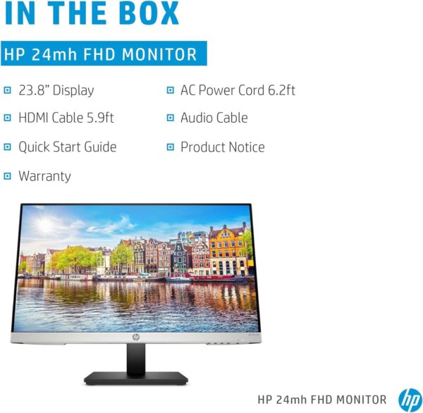 HP 24mh FHD Computer Monitor with 23.8-Inch IPS Display (1080p) - Built-In Speakers and VESA Mounting - Height/Tilt Adjustment for Ergonomic Viewing - HDMI and DisplayPort - (1D0J9AA#ABA) - Image 5