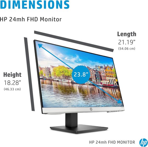 HP 24mh FHD Computer Monitor with 23.8-Inch IPS Display (1080p) - Built-In Speakers and VESA Mounting - Height/Tilt Adjustment for Ergonomic Viewing - HDMI and DisplayPort - (1D0J9AA#ABA) - Image 4