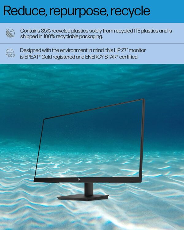 HP 27h Full HD Monitor - Diagonal - IPS Panel & 75Hz Refresh Rate - Smooth Screen - 3-Sided Micro-Edge Bezel - 100mm Height/Tilt Adjust - Built-in Dual Speakers - for Hybrid Workers,Black - Image 7