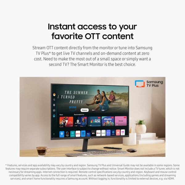 SAMSUNG 32-Inch M8 (M80D) Series 4K UHD Smart Monitor with Streaming TV, Speakers, HDR10+, AI Upscaling, USB-C, Ergonomic Stand, SlimFit Camera, Gaming Hub, LS32DM801UNXZA, 2024 - Image 4